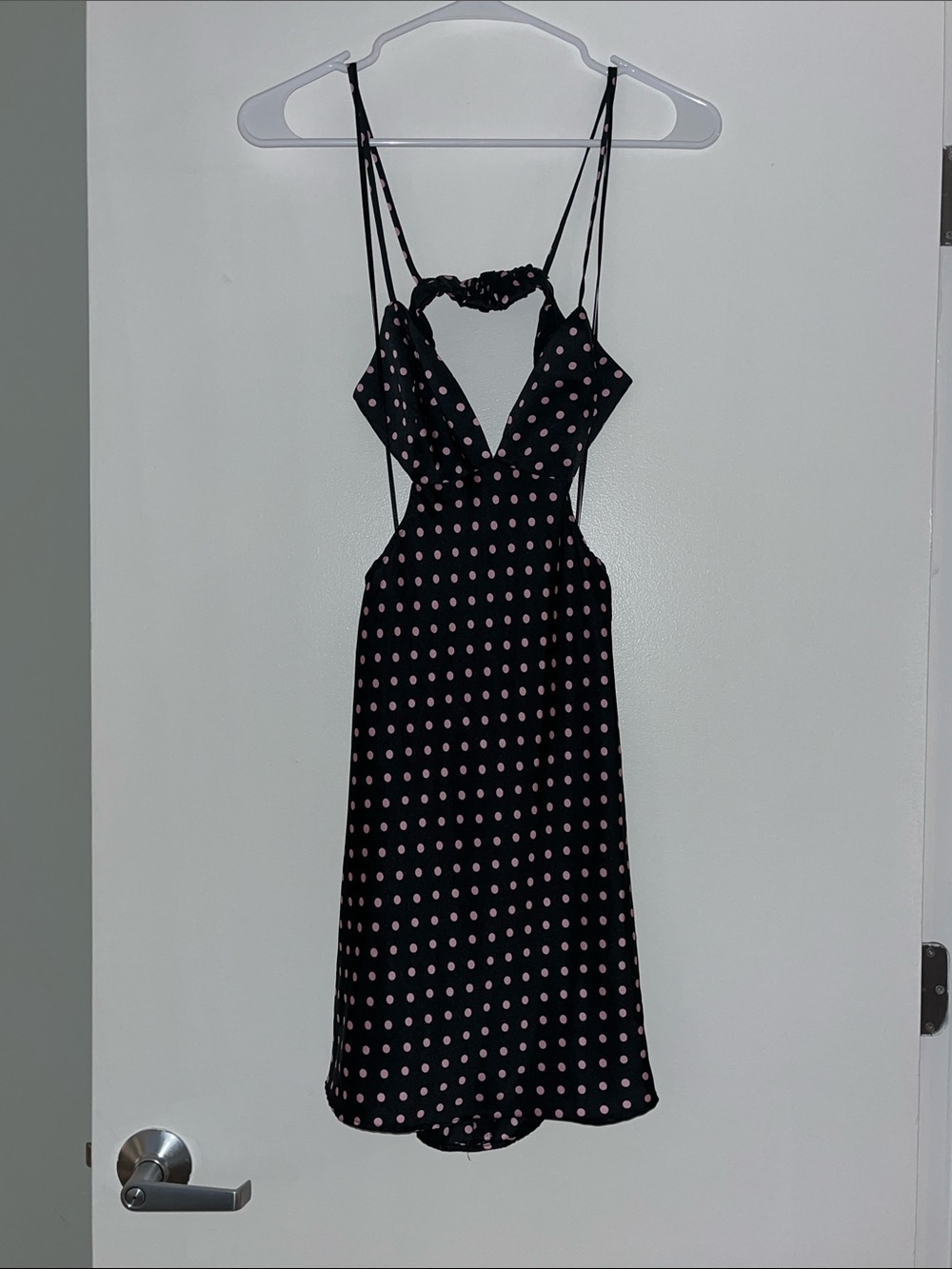 Zara Black & Pink Polka Dot Cut Out Spaghetti Strap Mini Dress